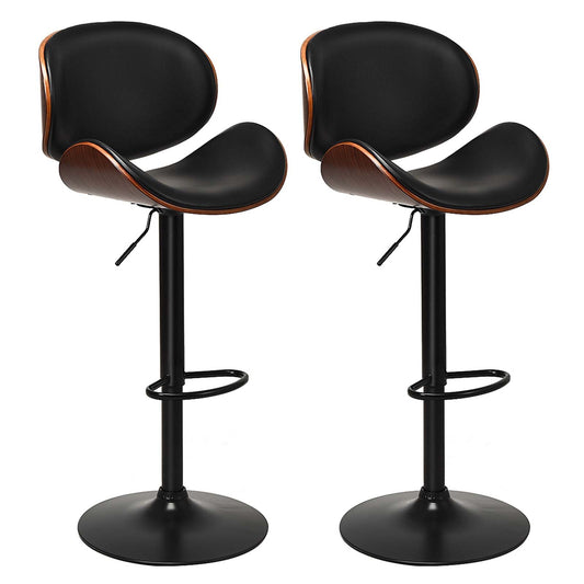 Set of 2 Adjustable Swivel PU Leather Bar Stools with Curved Footrest, Brown Bar Stools Brown at Gallery Canada