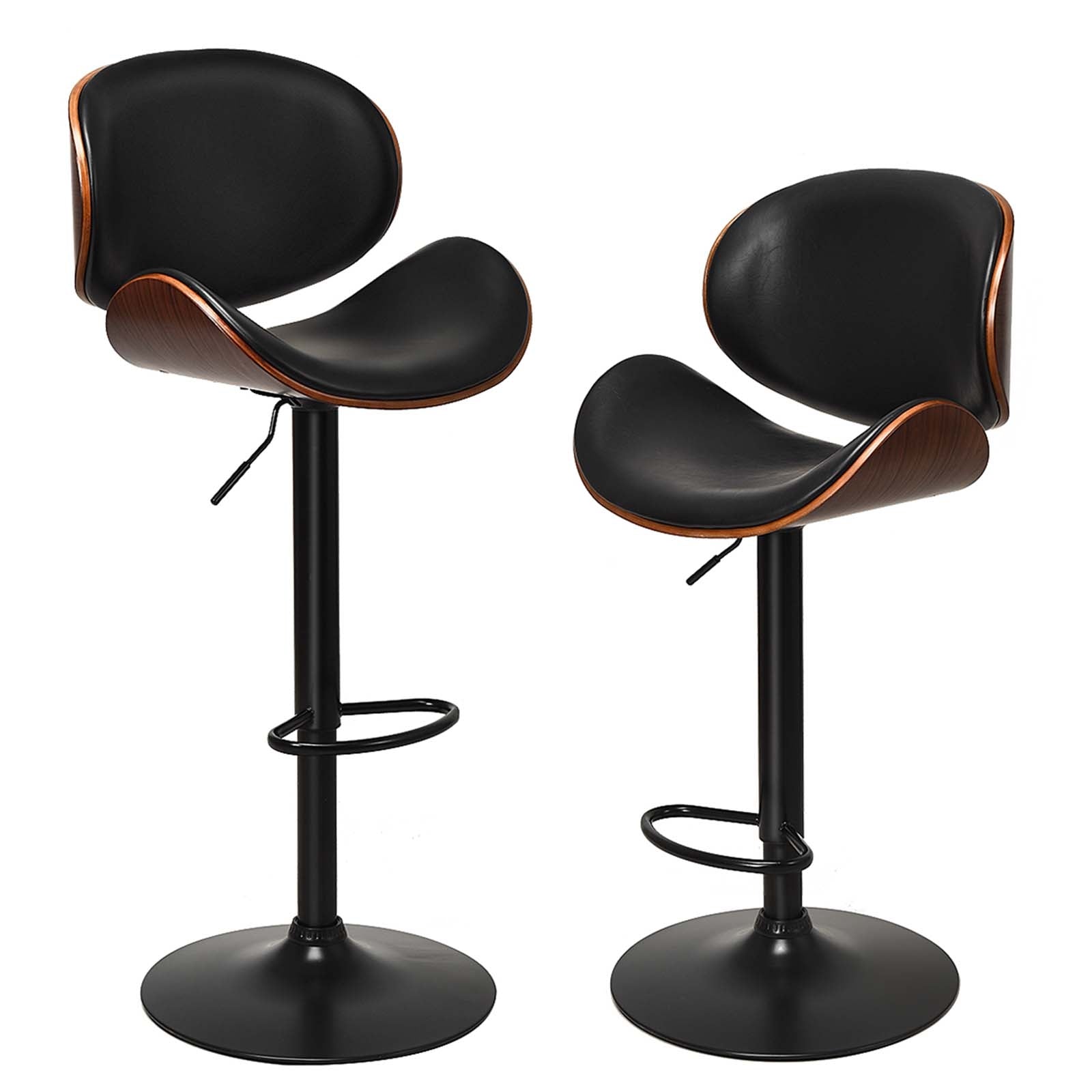 Set of 2 Adjustable Swivel PU Leather Bar Stools with Curved Footrest, Brown Bar Stools at Gallery Canada