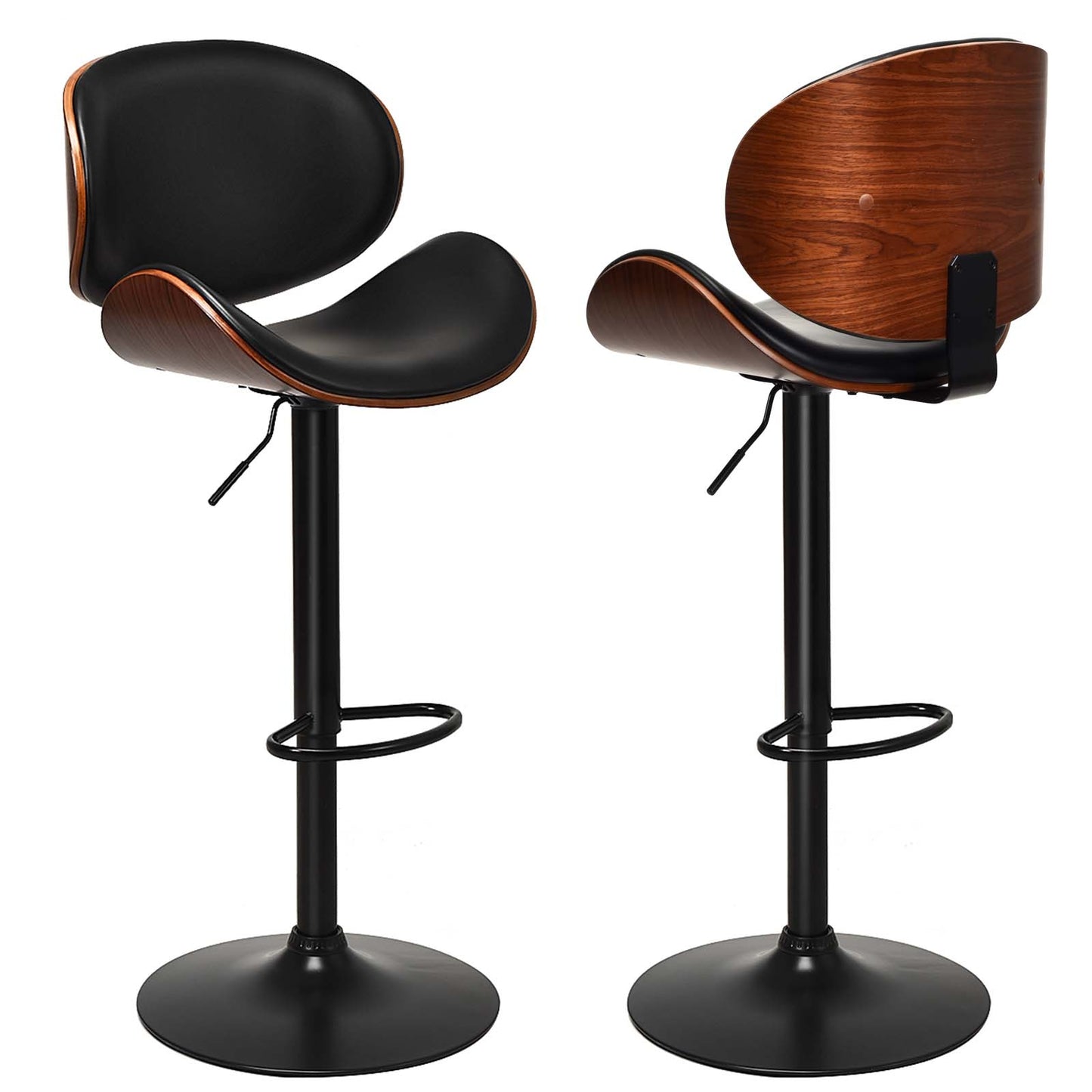 Set of 2 Adjustable Swivel PU Leather Bar Stools with Curved Footrest, Brown Bar Stools at Gallery Canada