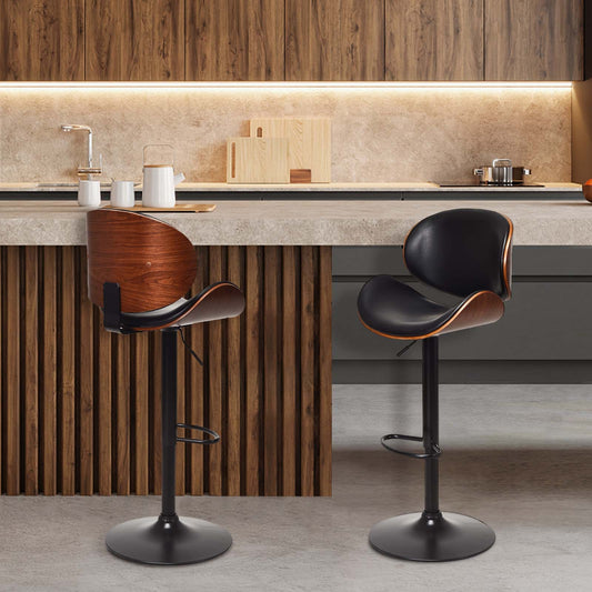 Set of 2 Adjustable Swivel PU Leather Bar Stools with Curved Footrest, Brown Bar Stools Brown at Gallery Canada