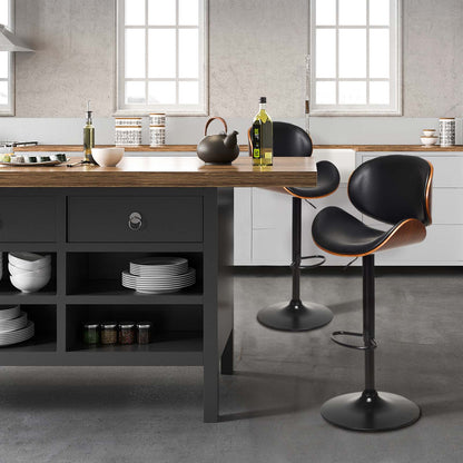 Set of 2 Adjustable Swivel PU Leather Bar Stools with Curved Footrest, Brown Bar Stools at Gallery Canada