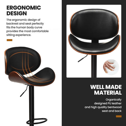 Set of 2 Adjustable Swivel PU Leather Bar Stools with Curved Footrest, Brown Bar Stools at Gallery Canada
