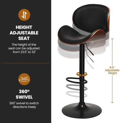 Set of 2 Adjustable Swivel PU Leather Bar Stools with Curved Footrest, Brown Bar Stools at Gallery Canada