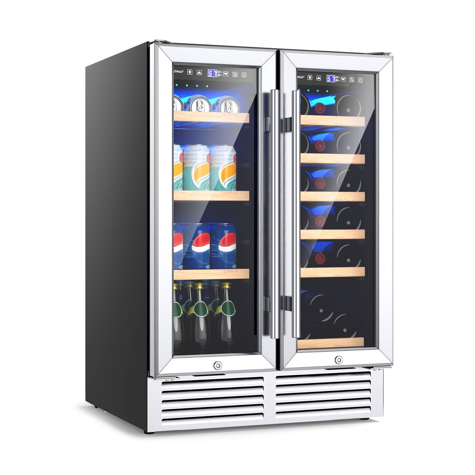 24 Inch Dual Zone Wine Beverage Cooler, Silver Wine & Beverage Coolers Silver at Gallery Canada