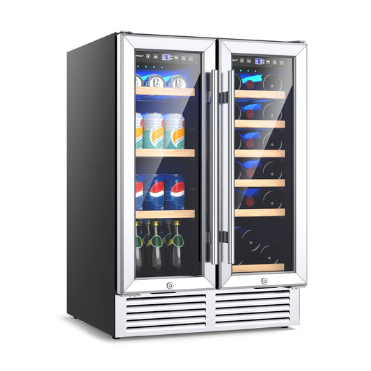 24 Inch Dual Zone Wine and Beverage Cooler, Silver Wine & Beverage Coolers Silver at Gallery Canada