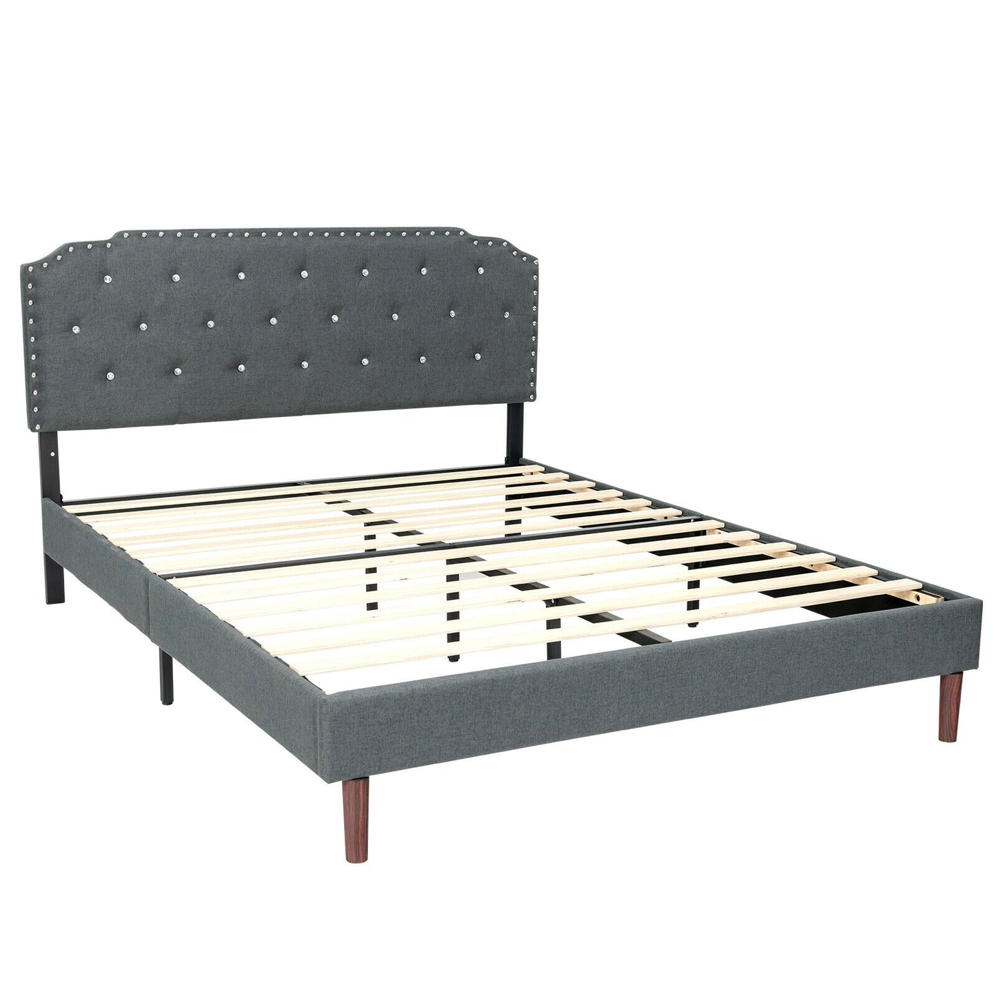 Upholstered Bed Frame with Adjustable Diamond Button Headboard-Full Size, Gray Simple Bed Frame Full Size at Gallery Canada
