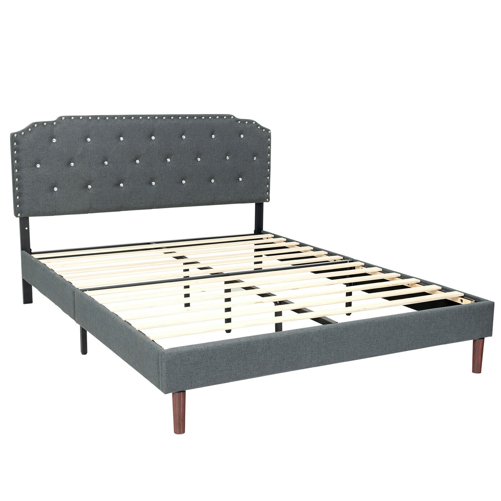 Upholstered Bed Frame with Adjustable Diamond Button Headboard-Full Size, Gray Simple Bed Frame Full Size at Gallery Canada