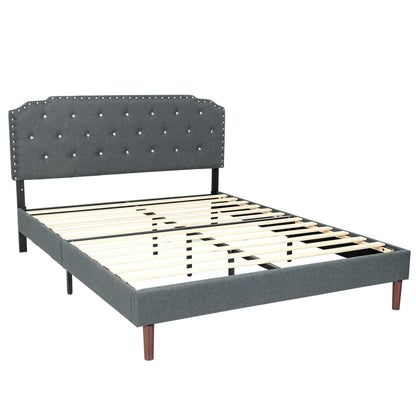 Upholstered Bed Frame with Adjustable Diamond Button Headboard-Full Size, Gray Simple Bed Frame Full Size at Gallery Canada