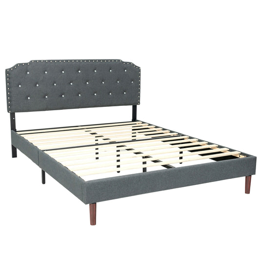 Upholstered Bed Frame with Adjustable Diamond Button Headboard-Full Size, Gray Simple Bed Frame Full Size at Gallery Canada