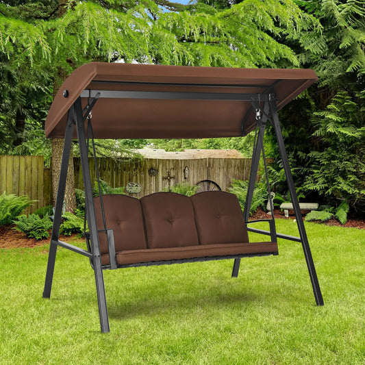 Outdoor 3-Seat Porch Swing with Adjust Canopy and Cushions, Brown - Gallery Canada