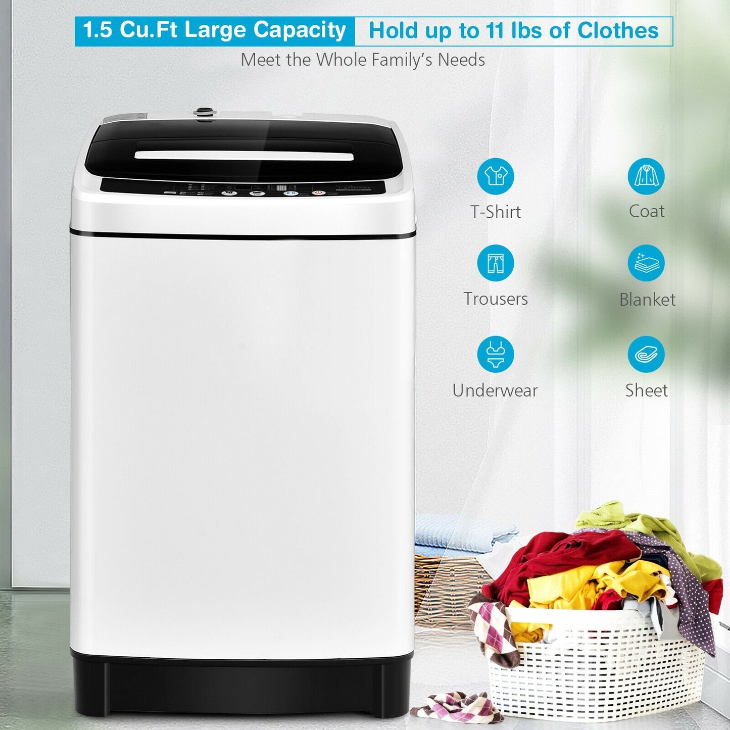 Full-Automatic Washing Machine 1.5 Cu.Ft 11 LBS Washer and Dryer, White at Gallery Canada