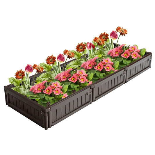 Raised Garden Bed Kit Outdoor Planter Box with Open Bottom Design and Optional Setup Shapes, Brown - Gallery Canada