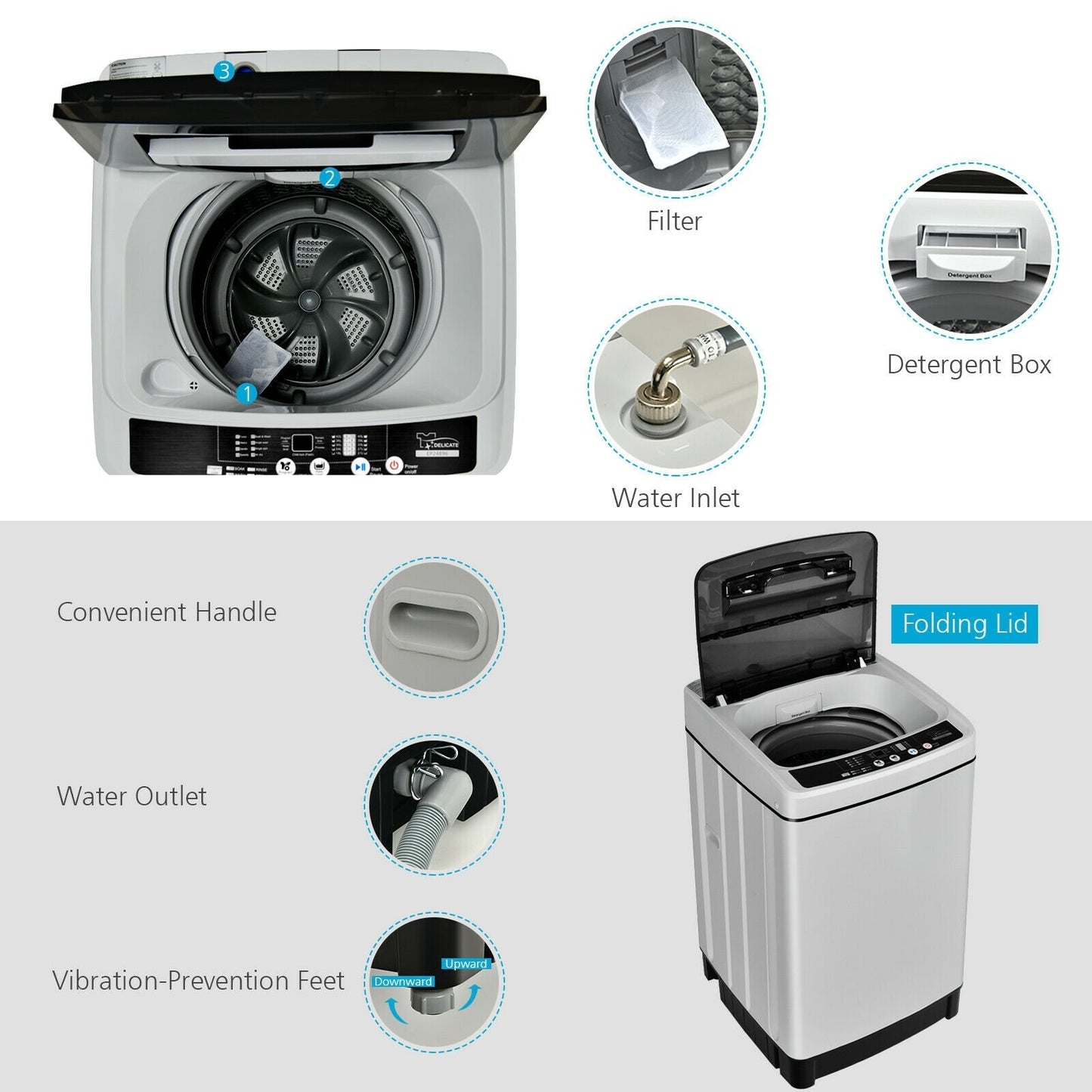Full-Automatic Washing Machine 1.5 Cu.Ft 11 LBS Washer and Dryer, Gray at Gallery Canada
