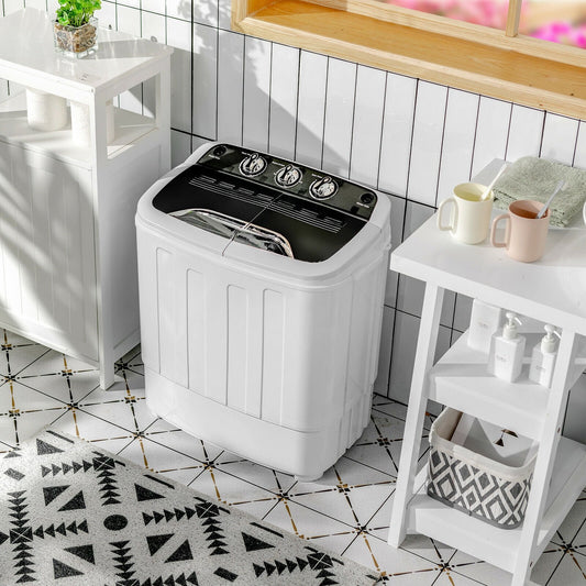 8 Lbs Compact Mini Twin Tub Washing Spiner Machine for Home and Apartment, Black - Gallery Canada