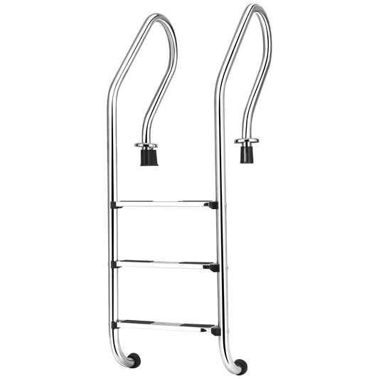 3-Step Stainless Steel Non-Slip Swimming Pool Ladder, Silver