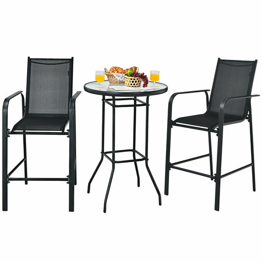 3 Piece Outdoor Patio Bar Table Stool Set, Black Patio Conversation Sets Black at Gallery Canada