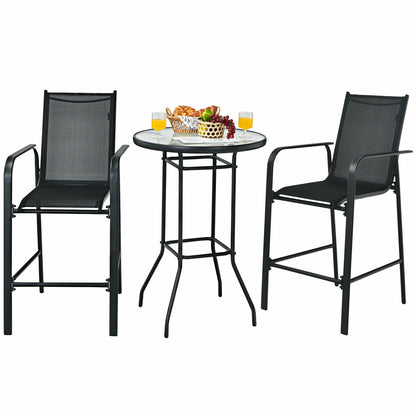 3 Piece Outdoor Patio Bar Table Stool Set, Black