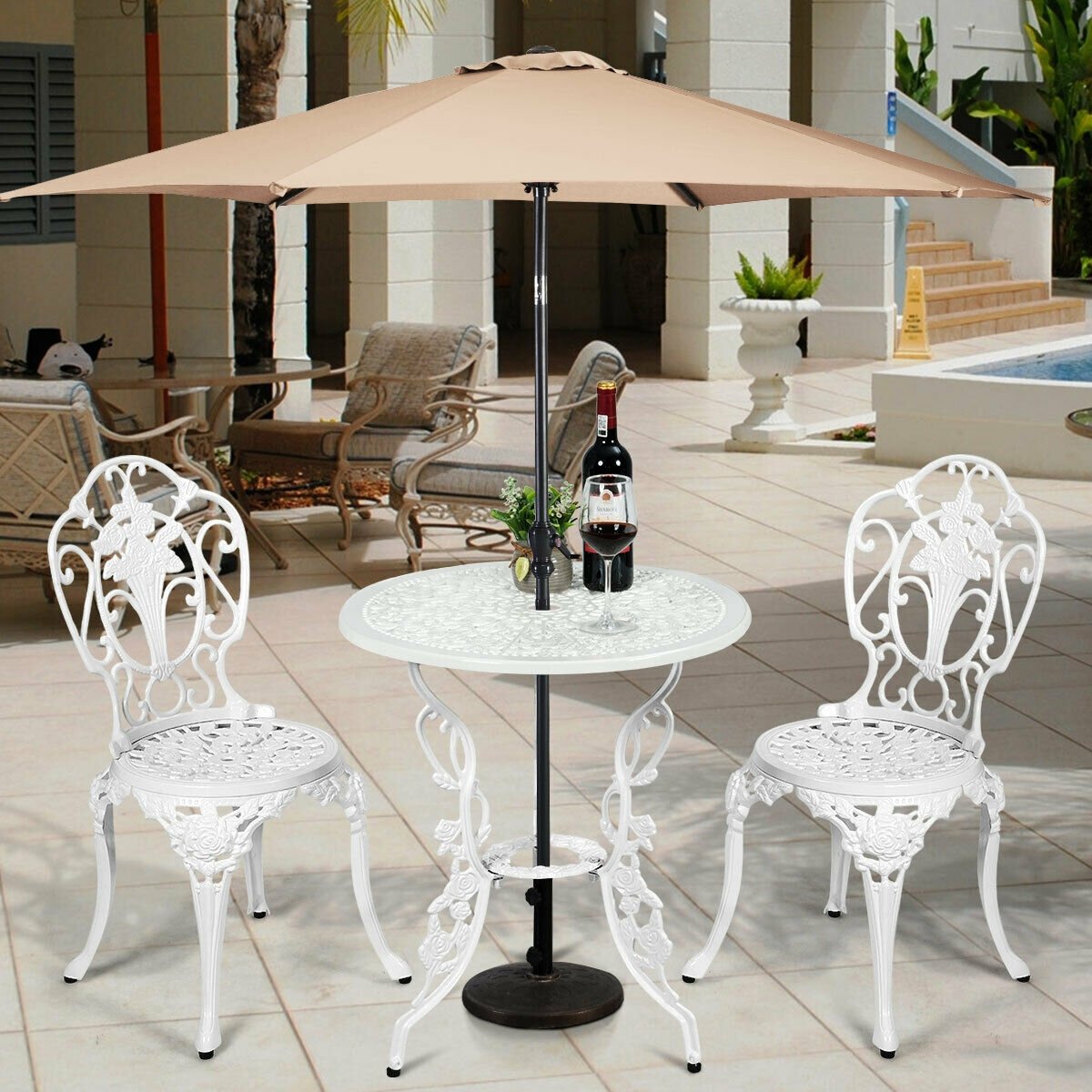 3 Pieces Patio Table Chairs Furniture Bistro Set , White - Gallery Canada