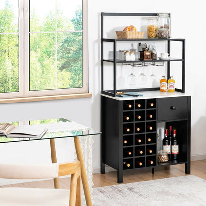 Kitchen Bakers Rack Freestanding Wine Rack Table with Glass Holder and Drawer, Black Wine Racks at Gallery Canada