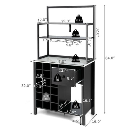 Kitchen Bakers Rack Freestanding Wine Rack Table with Glass Holder and Drawer, Black Wine Racks at Gallery Canada