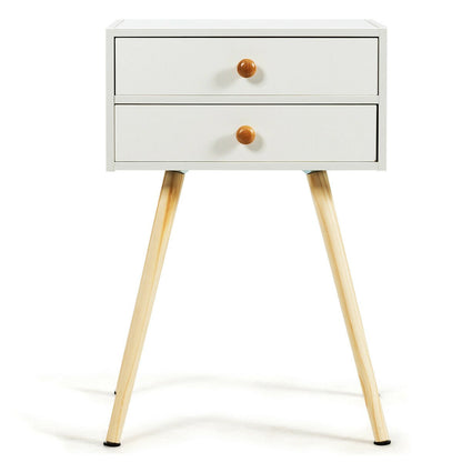 Mid Century Modern 2 Drawers Nightstand in Natural, White - Gallery Canada