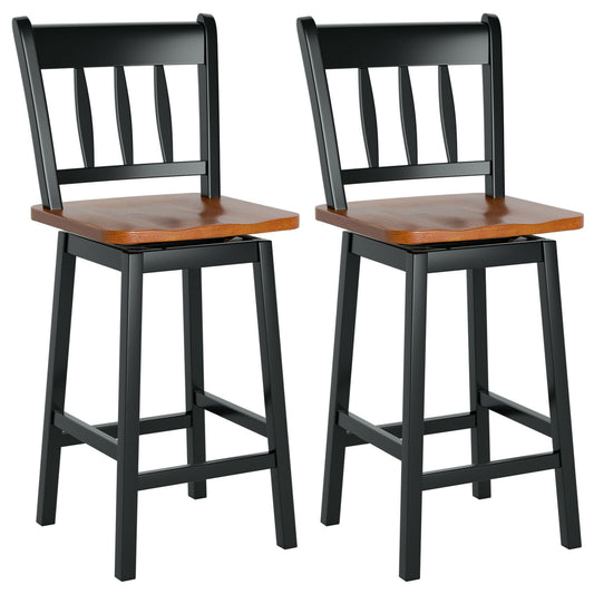 Set Of 2 Swivel Bar Stools, 24.5 Inches, Black