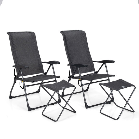 4-Piece Adjustable Back Folding Dining Chair Ottoman Set, Gray