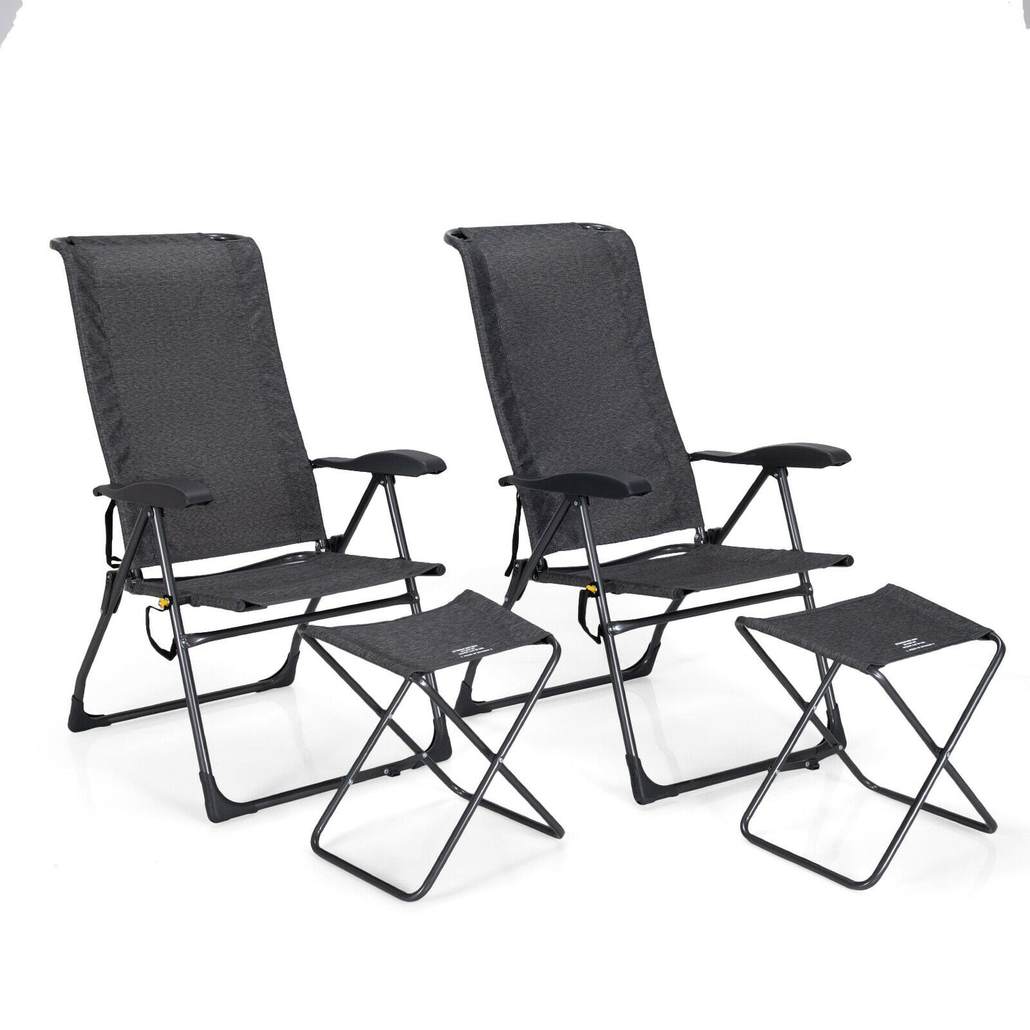 4-Piece Adjustable Back Folding Dining Chair Ottoman Set, Gray Patio Dining Chairs Gray at Gallery Canada