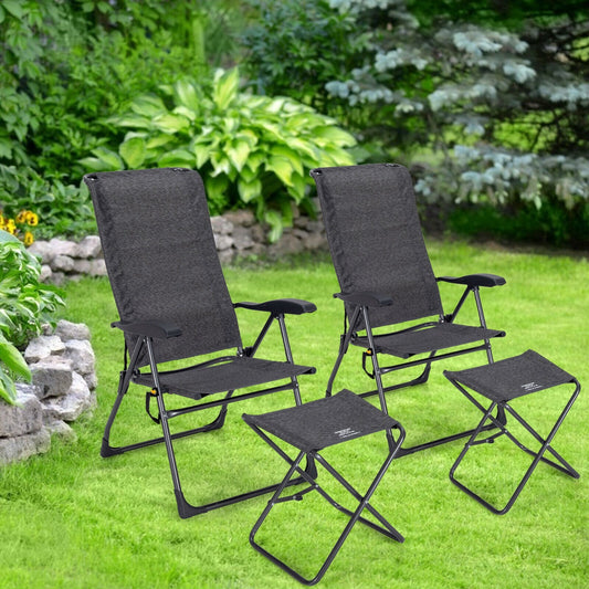 4 Pieces Patio Adjustable Back Folding Dining Chair Ottoman Set, Gray - Gallery Canada