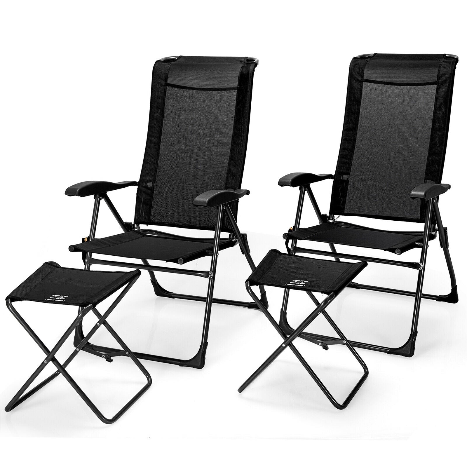 4 Pieces Patio Adjustable Back Folding Dining Chair Ottoman Set, Black Patio Dining Chairs at Gallery Canada