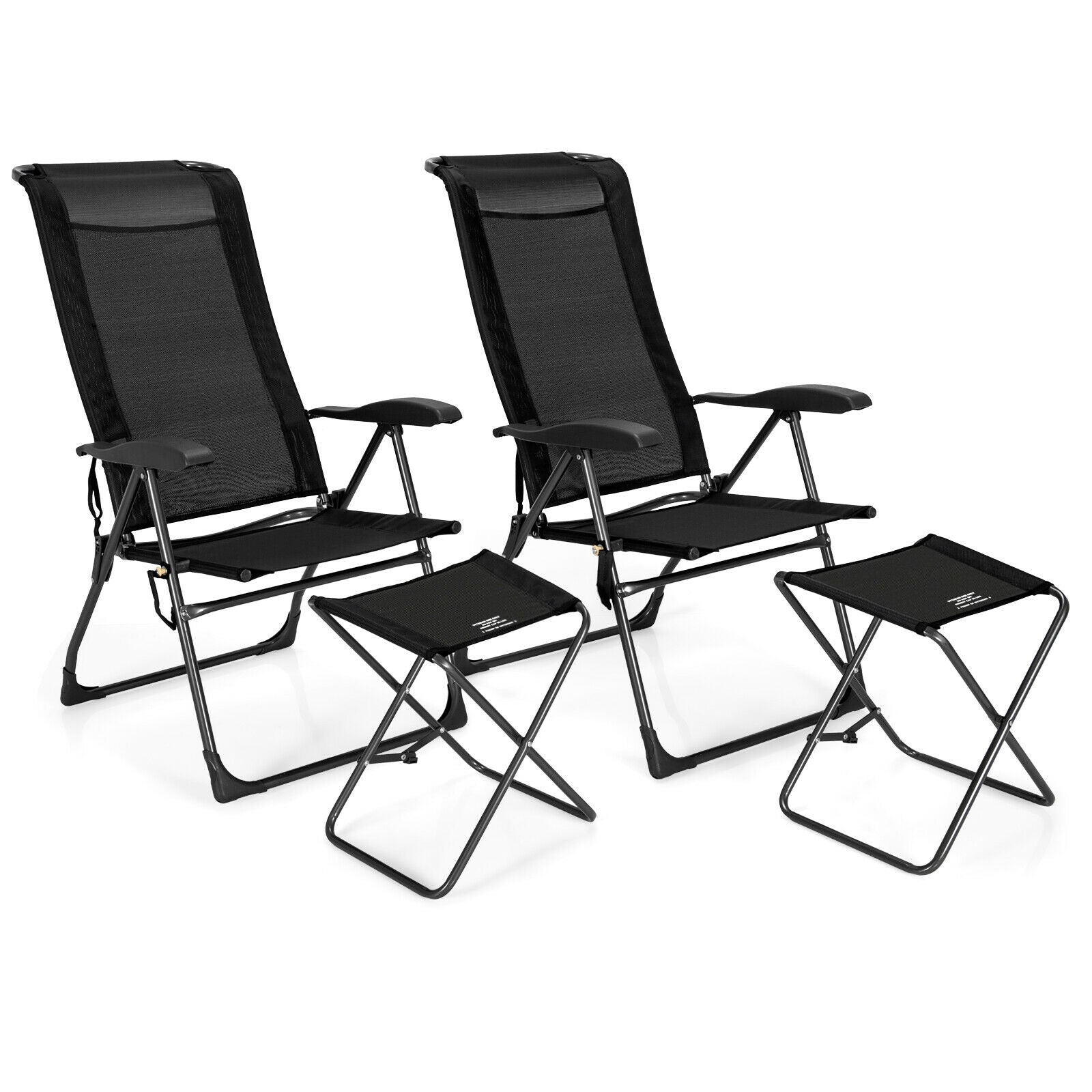 4 Pieces Patio Adjustable Back Folding Dining Chair Ottoman Set, Black Patio Dining Chairs Black at Gallery Canada