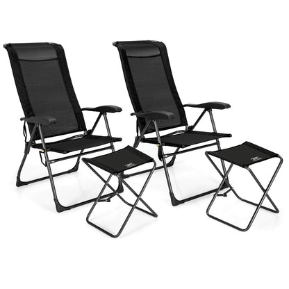 4 Pieces Patio Adjustable Back Folding Dining Chair Ottoman Set, Black Patio Dining Chairs at Gallery Canada