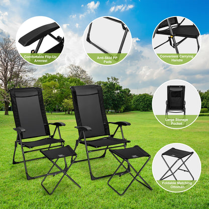 4 Pieces Patio Adjustable Back Folding Dining Chair Ottoman Set, Black Patio Dining Chairs at Gallery Canada