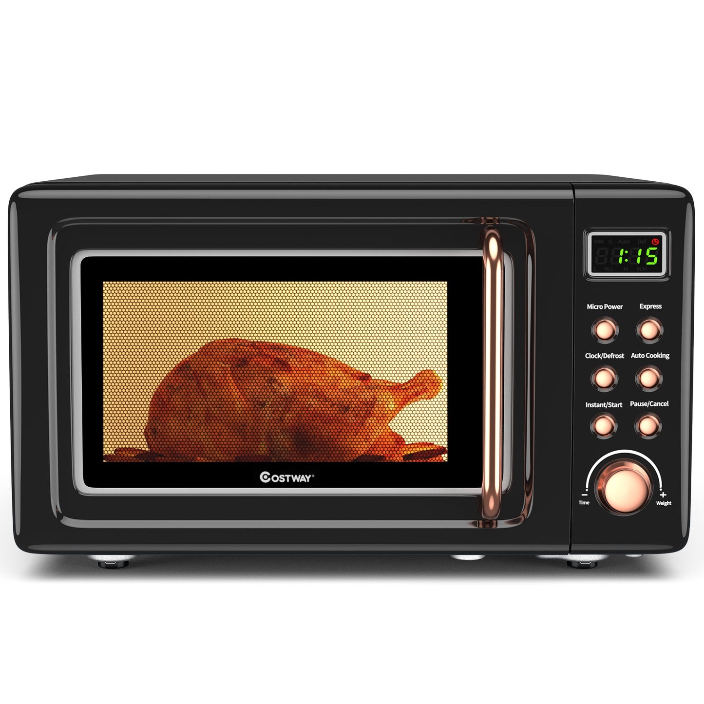 700W Retro Countertop Microwave Oven with 5 Micro Power and Auto Cooking Function, Golden Toaster Ovens at Gallery Canada