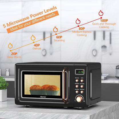 700W Retro Countertop Microwave Oven with 5 Micro Power and Auto Cooking Function, Golden Toaster Ovens at Gallery Canada