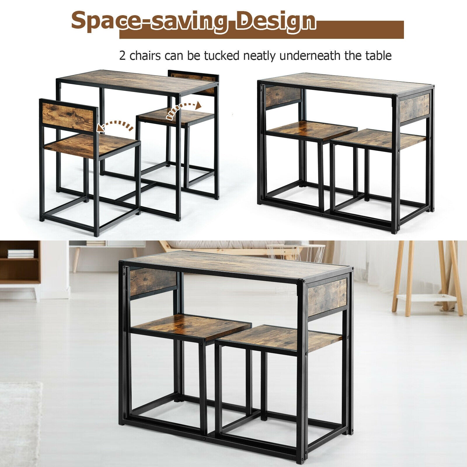 3 Pcs Dining Set, Compact Table and 2 Chairs, Metal Frame, Small Space Dining Room Sets at Gallery Canada