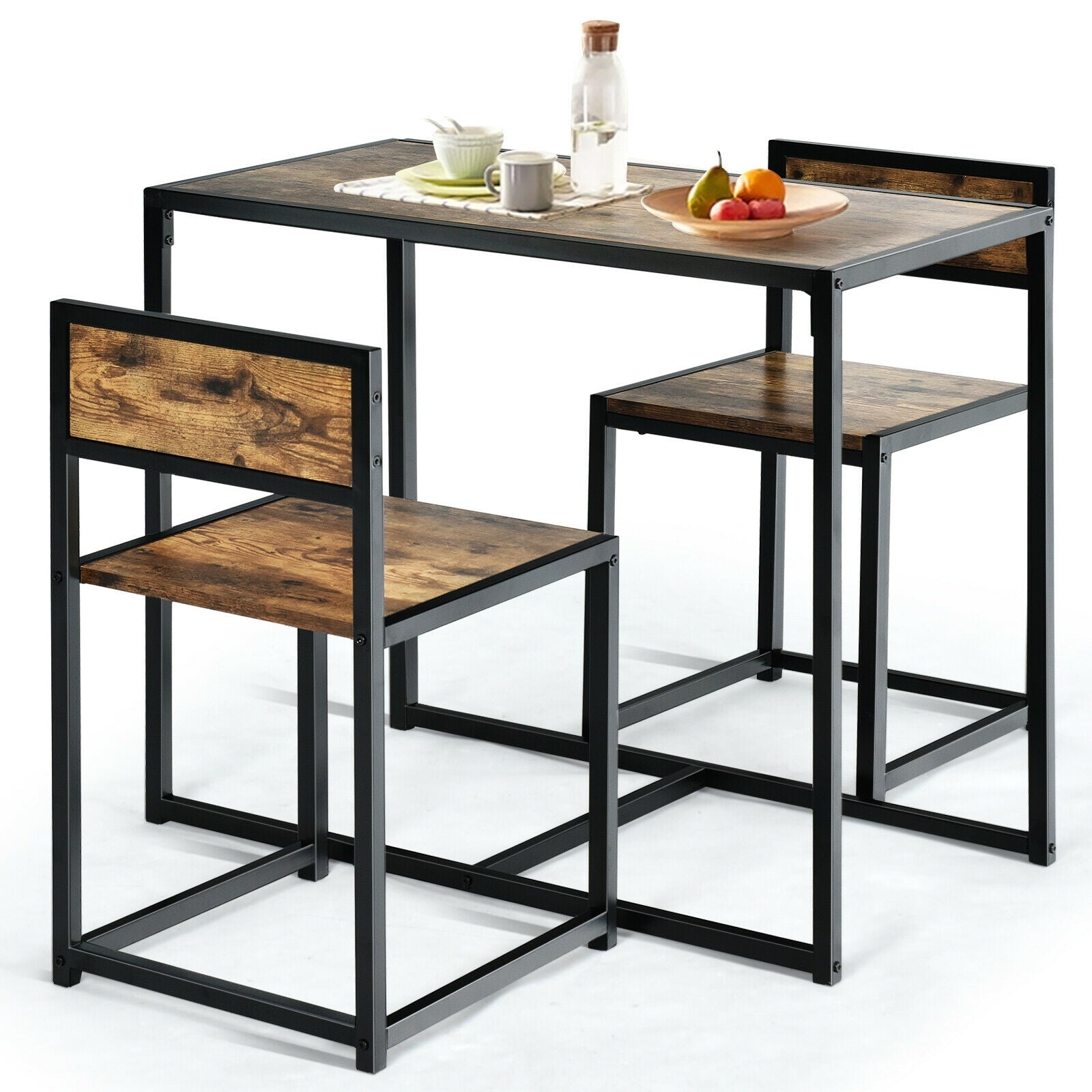 3 Pcs Dining Set, Compact Table and 2 Chairs, Metal Frame, Small Space Dining Room Sets Coffee at Gallery Canada
