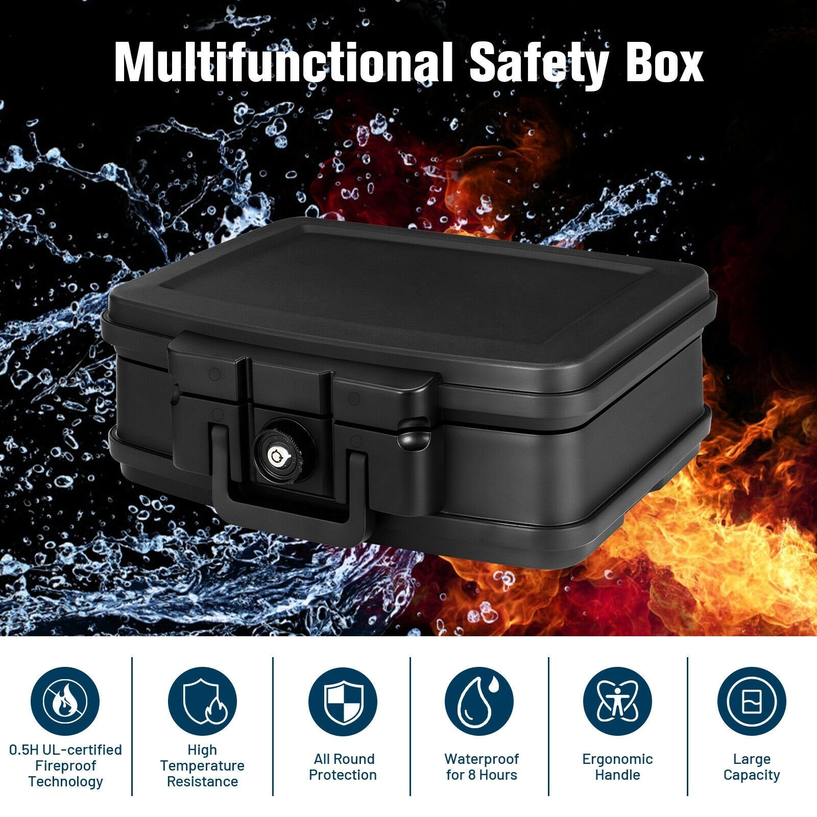 Fireproof Waterproof 30 Minute Safe Box with Lock and Handle-18 x 15 x 7 inches, Black at Gallery Canada