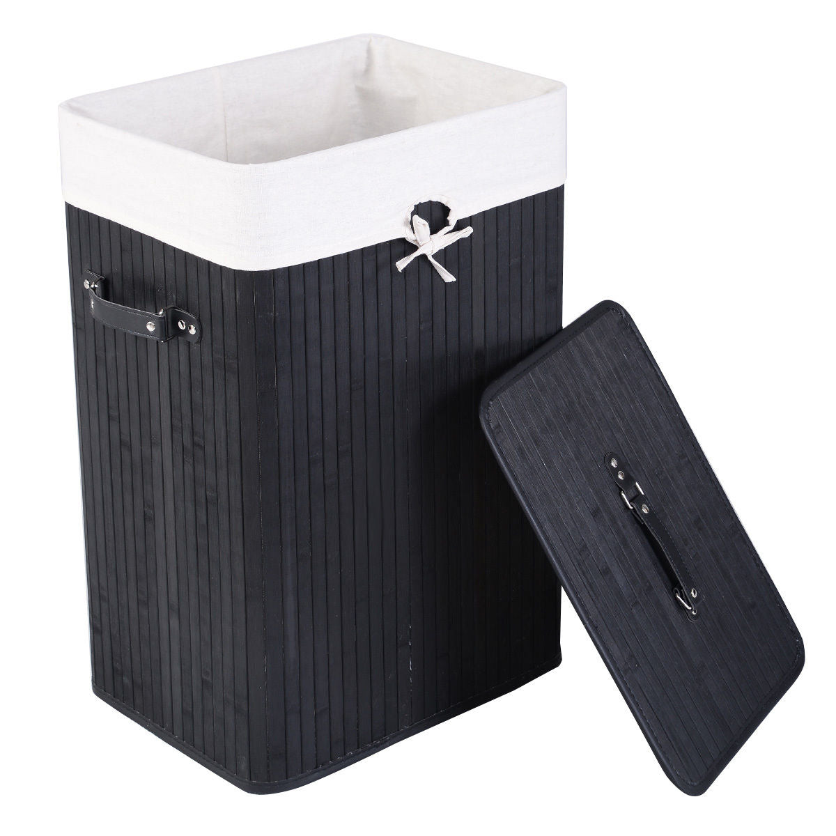 Rectangle Bamboo Laundry Basket, 3 Color, Black