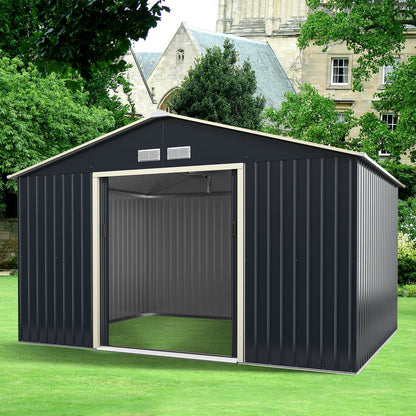 11 x 8 Feet Metal Storage Shed for Garden and Tools with 2 Lockable Sliding Doors, Gray Sheds & Outdoor Storage at Gallery Canada