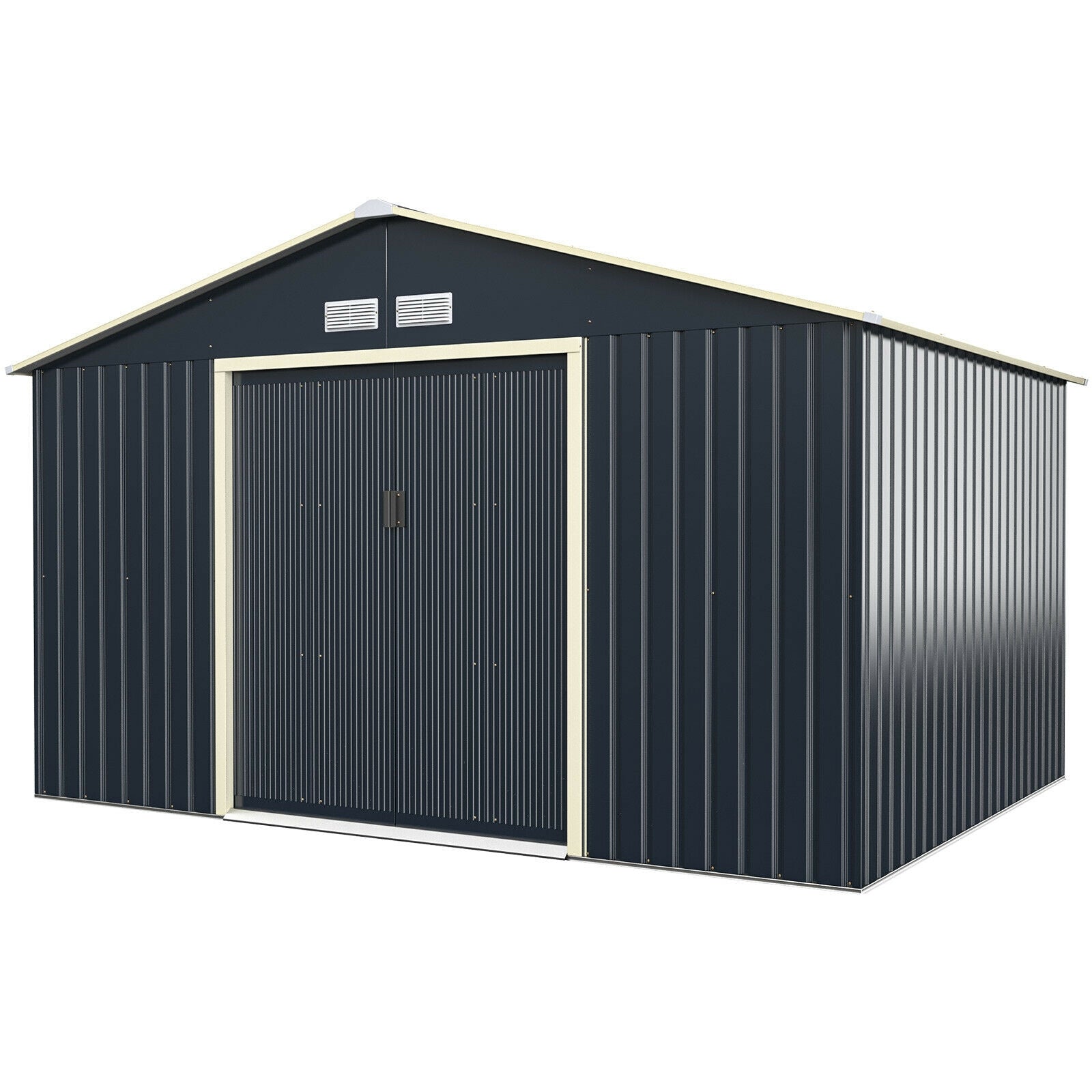 11 x 8 Feet Metal Storage Shed for Garden and Tools with 2 Lockable Sliding Doors, Gray Sheds & Outdoor Storage at Gallery Canada