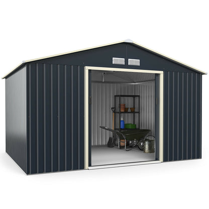11 x 8 Feet Metal Storage Shed for Garden and Tools with 2 Lockable Sliding Doors, Gray Sheds & Outdoor Storage Gray at Gallery Canada