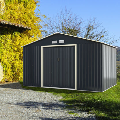 11 x 8 Feet Metal Storage Shed for Garden and Tools with 2 Lockable Sliding Doors, Gray Sheds & Outdoor Storage at Gallery Canada