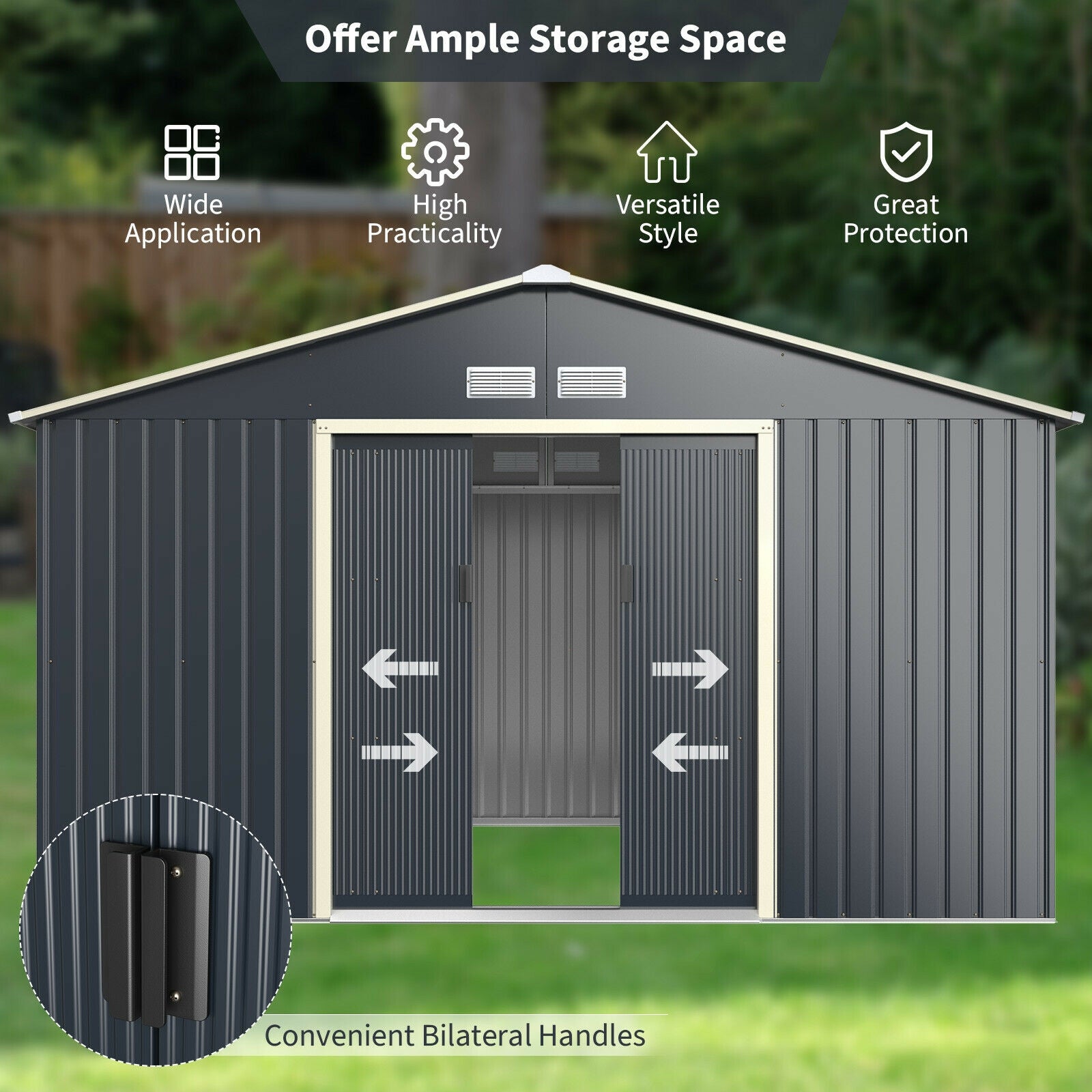 11 x 8 Feet Metal Storage Shed for Garden and Tools with 2 Lockable Sliding Doors, Gray Sheds & Outdoor Storage at Gallery Canada