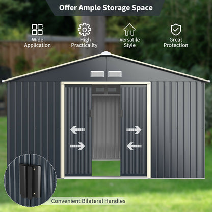 11 x 8 Feet Metal Storage Shed for Garden and Tools with 2 Lockable Sliding Doors, Gray Sheds & Outdoor Storage at Gallery Canada
