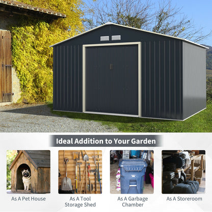 11 x 8 Feet Metal Storage Shed for Garden and Tools with 2 Lockable Sliding Doors, Gray Sheds & Outdoor Storage at Gallery Canada