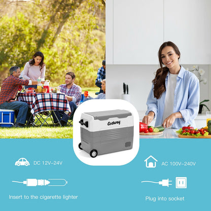 58 Quarts Car Refrigerator Portable RV Freezer Dual Zone with Wheel, Gray