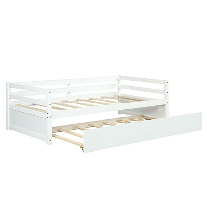 Twin Size Wooden Slat Trundle Platform Bed, White Trundle Bed Frame White at Gallery Canada