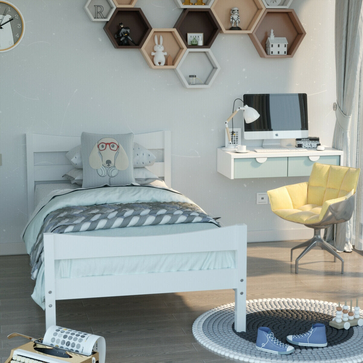 Twin Size Platform Bed Frame Foundation Slat Support , White Simple Bed Frame at Gallery Canada