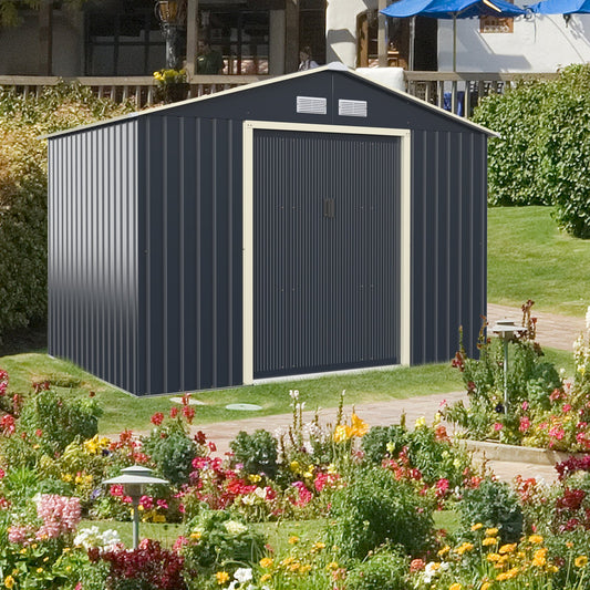 9 x 6 Feet Metal Storage Shed for Garden and Tools, Gray - Gallery Canada